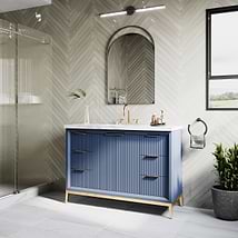 Bungalow Navy and Gold 48" Single Vanity with Pure White Quartz Top