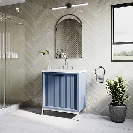 Bungalow Navy and Silver 24" Single Vanity with Pure White Quartz Top