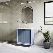 Bungalow Navy and Silver 30" Single Vanity with Carrara Marble Top