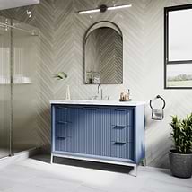 Bungalow Navy and Silver 48" Single Vanity with Pure White Quartz Top