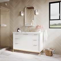 Bungalow White and Gold 48" Single Vanity with Carrara Marble Top