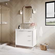 Bungalow White and Silver 36" Single Vanity with Carrara Marble Top