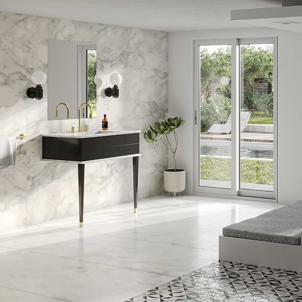 Classic Carrara 36" Black Vanity with Gold Accents 