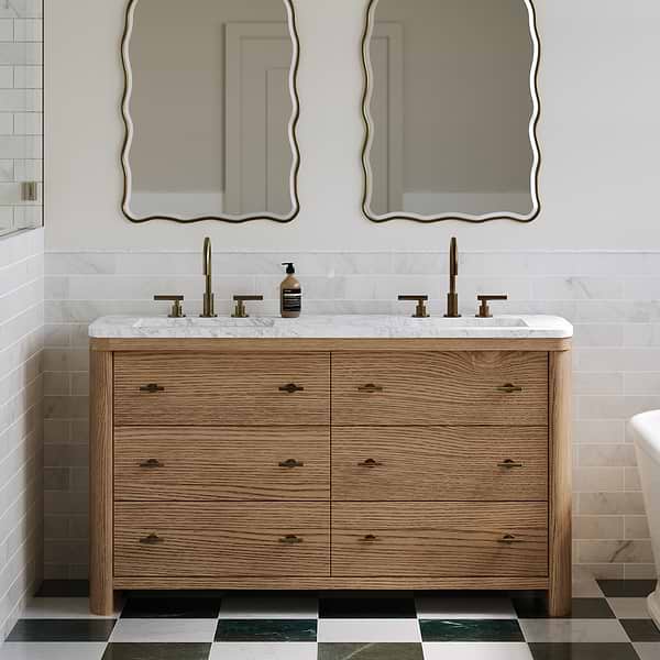 Callum Natural Ash 60" Double Vanity with Carrara Marble Top by TileBar Studio Vanities, View 1