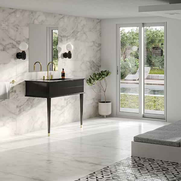 Classic Nero Marquina 36" Black Vanity with Gold Accents 