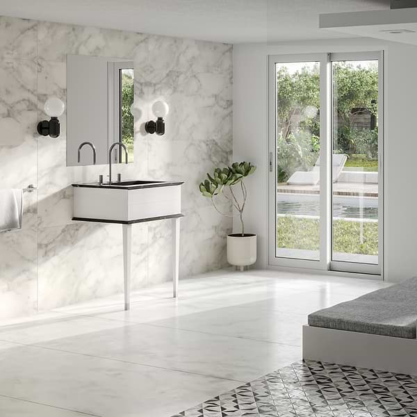 Classic Nero Marquina 24" White Vanity with Chrome Accents 