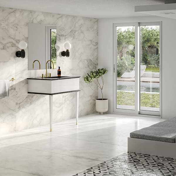 Classic Nero Marquina 30" White Vanity with Gold Accents 
