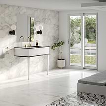 Classic Nero Marquina 36" White Vanity with Gold Accents