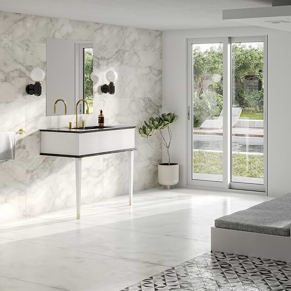 Classic Nero Marquina 36" White Vanity with Gold Accents