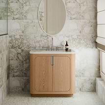 TileBar Studio Vanities Corbin Medium Ash 36" Single Vanity with White Quartz Top