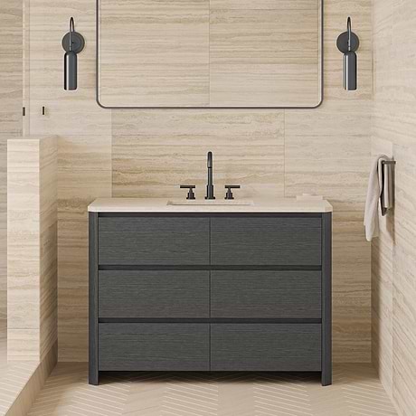 TileBar Studio Vanities Dalton Ebony Oak 48" Single Vanity with Romano Travertine Top