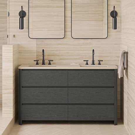 TileBar Studio Vanities Dalton Ebony Oak 60" Double Vanity with Romano Travertine Top