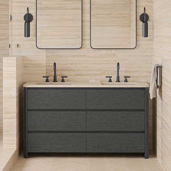 Dalton Ebony Oak 60" Double Vanity without Top by TileBar Studio Vanities, View 1
