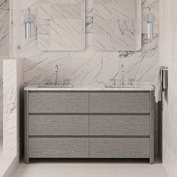 Dalton Steel Oak 60" Double Vanity without Top by TileBar Studio Vanities, View 1