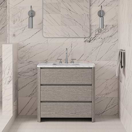 TileBar Studio Vanities Dalton Steel Oak 36" Single Vanity with Carrara Marble Top