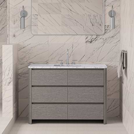 TileBar Studio Vanities Dalton Steel Oak 48" Single Vanity with Carrara Marble Top