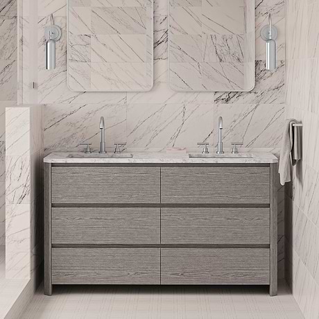 TileBar Studio Vanities Dalton Steel Oak 60" Double Vanity with Carrara Marble Top