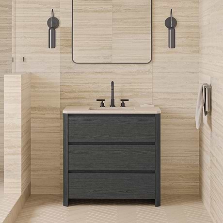 TileBar Studio Vanities Dalton Ebony Oak 36" Single Vanity with Romano Travertine Top