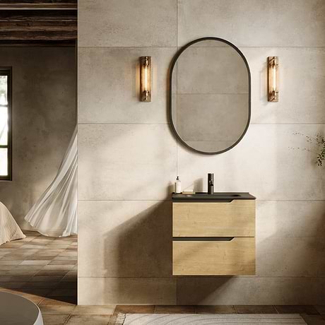 Duo Blonde Wood 24" Single Vanity with Integrated Black Ceramic Top
