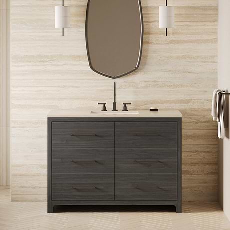 TileBar Studio Vanities Edison Ebony Oak 48" Single Vanity with Romano Travertine Top