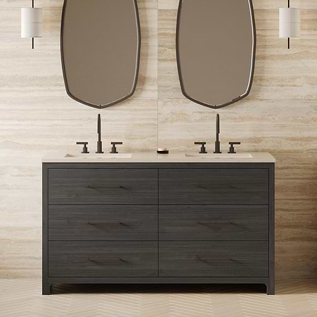 TileBar Studio Vanities Edison Ebony Oak 60" Double Vanity with Romano Travertine Top