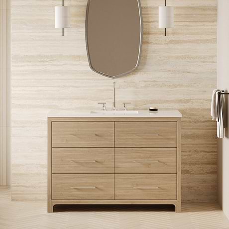 TileBar Studio Vanities Edison Medium Ash 48" Single Vanity with White Quartz Top