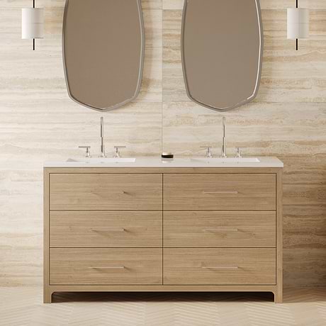 TileBar Studio Vanities Edison Medium Ash 60" Double Vanity with White Quartz Top