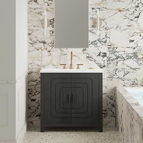 TileBar Studio Vanities Emett Ebony Oak 36" Single Vanity with White Quartz Top