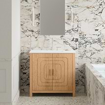 TileBar Studio Vanities Emett Medium Ash 36" Single Vanity with White Quartz Top