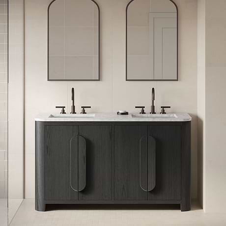 TileBar Studio Vanities Harper Ebony Oak 60" Double Vanity with Carrara Marble Top