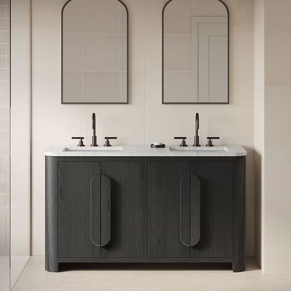Harper Ebony Oak 60" Double Vanity with Carrara Marble Top by TileBar Studio Vanities, View 1