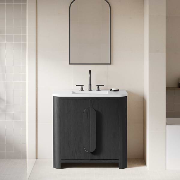 Harper Ebony Oak 36" Single Vanity with White Quartz Top by TileBar Studio Vanities, View 1