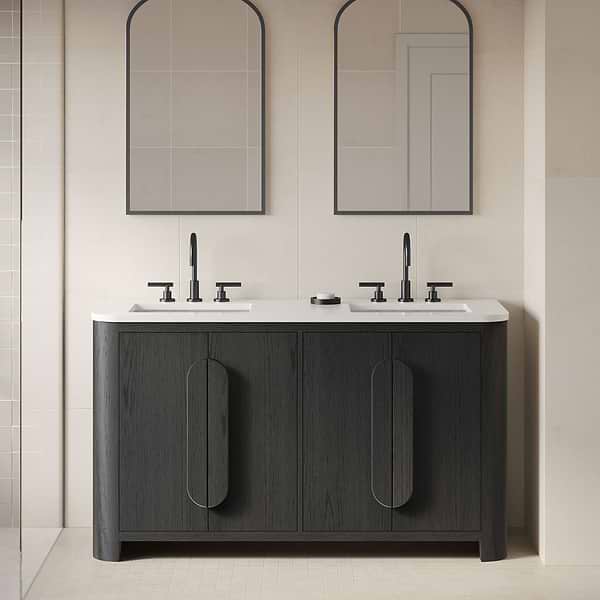 Harper Ebony Oak 60" Double Vanity with White Quartz Top by TileBar Studio Vanities, View 1
