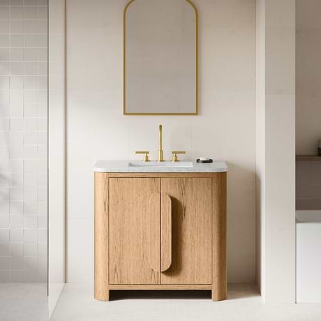 TileBar Studio Vanities Harper Medium Ash 36" Single Vanity with Carrara Marble Top