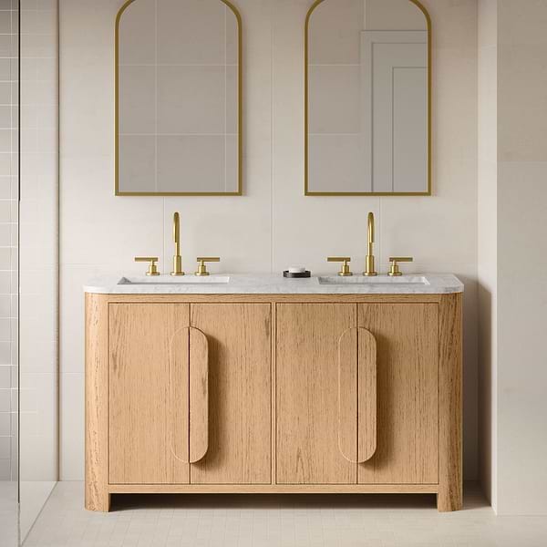 Harper Medium Ash 60" Double Vanity with Carrara Marble Top by TileBar Studio Vanities, View 1