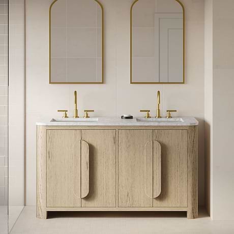 TileBar Studio Vanities Harper Medium Ash 60" Double Vanity with Carrara Marble Top