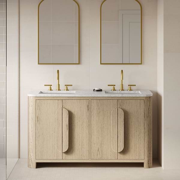 Harper Medium Ash 60" Double Vanity with Carrara Marble Top by TileBar Studio Vanities, View 1