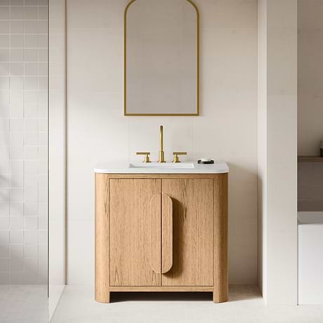 TileBar Studio Vanities Harper Medium Ash 36" Single Vanity with White Quartz Top