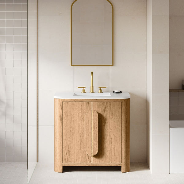 Harper Medium Ash 36" Single Vanity with White Quartz Top by TileBar Studio Vanities, View 1
