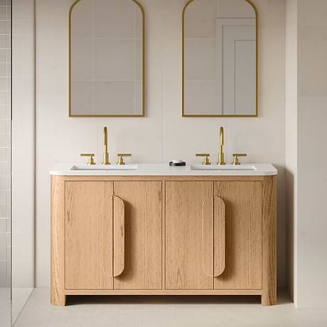 TileBar Studio Vanities Harper Medium Ash 60" Double Vanity with White Quartz Top