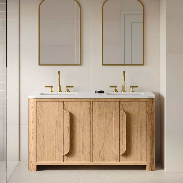 Harper Medium Ash 60" Double Vanity with White Quartz Top by TileBar Studio Vanities, View 1