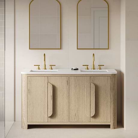 TileBar Studio Vanities Harper Medium Ash 60" Double Vanity with White Quartz Top