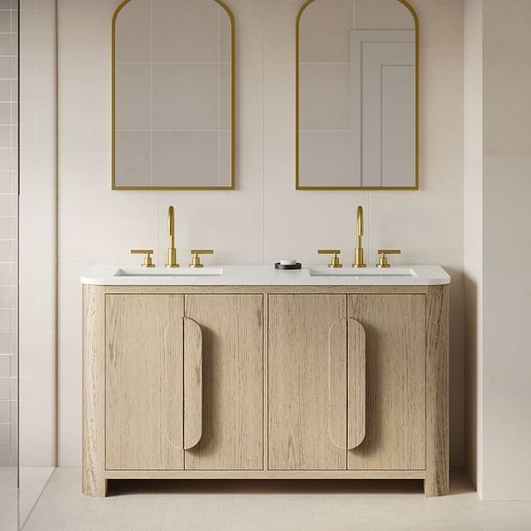 Harper Medium Ash 60" Double Vanity with White Quartz Top by TileBar Studio Vanities, View 1