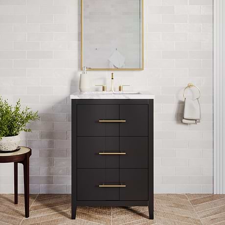 Iconic Charcoal and Gold 24" Single Vanity with Carrara Marble Top
