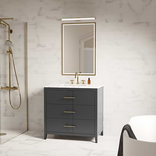 Iconic Charcoal and Gold 36" Single Vanity with Carrara Marble Top