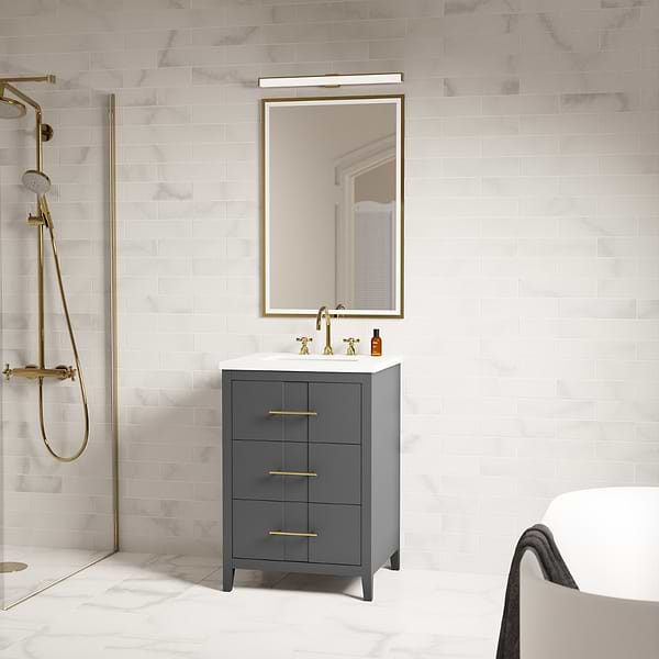 Iconic Charcoal and Gold 24" Single Vanity with Pure White Quartz Top