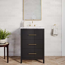 Iconic Charcoal and Gold 24" Single Vanity with Pure White Quartz Top