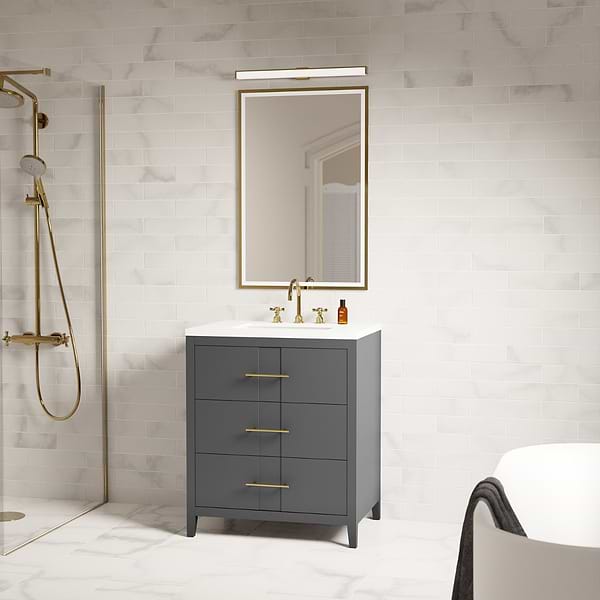 Iconic Charcoal and Gold 30" Single Vanity with Pure White Quartz Top