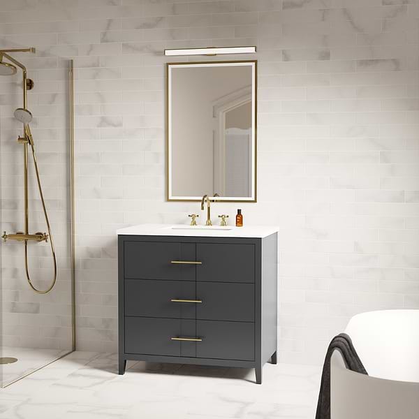 Iconic Charcoal and Gold 36" Single Vanity with Pure White Quartz Top