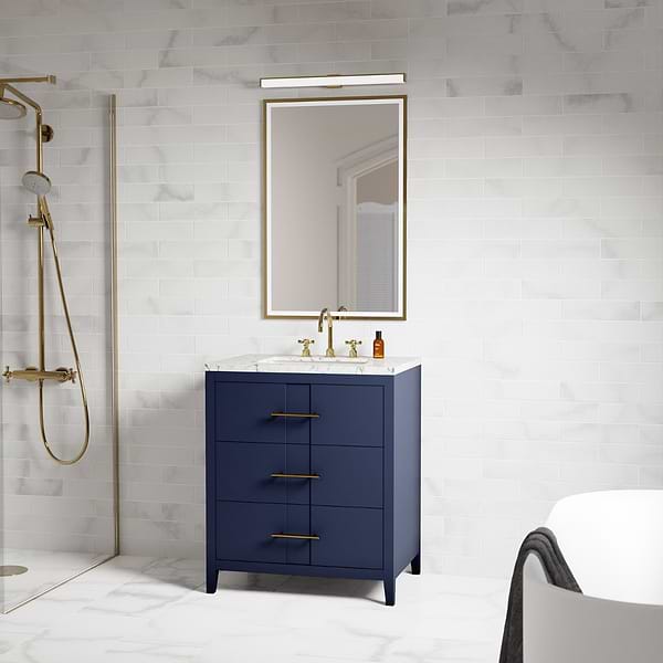 Iconic Navy and Gold 30" Single Vanity with Carrara Marble Top